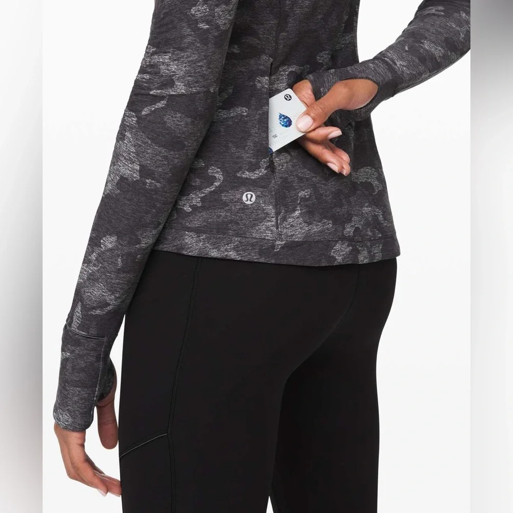 Lululemon Runderful Long Sleeve in Incognito Camo HTR Black Size 12.